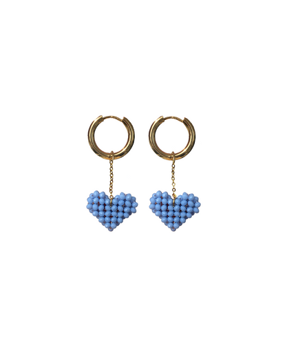 Aretes de corazón con cadena celeste