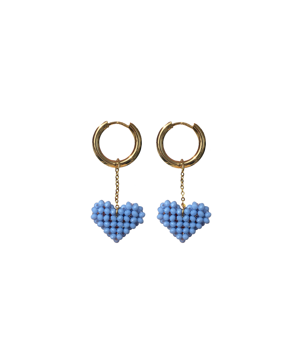 Aretes de corazón con cadena celeste